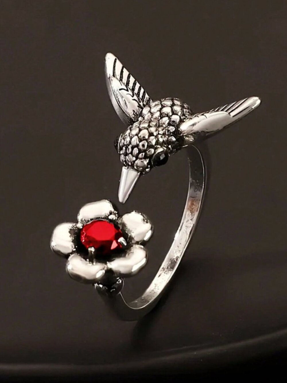 Green Stone Adjustable Hummingbird Rings - Picture 3 of 9